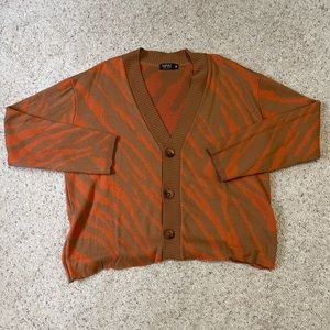 boohooman Cropped Animal Print Knit Cardigan